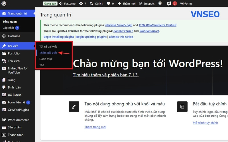 Khu vực quản trị website wordpress