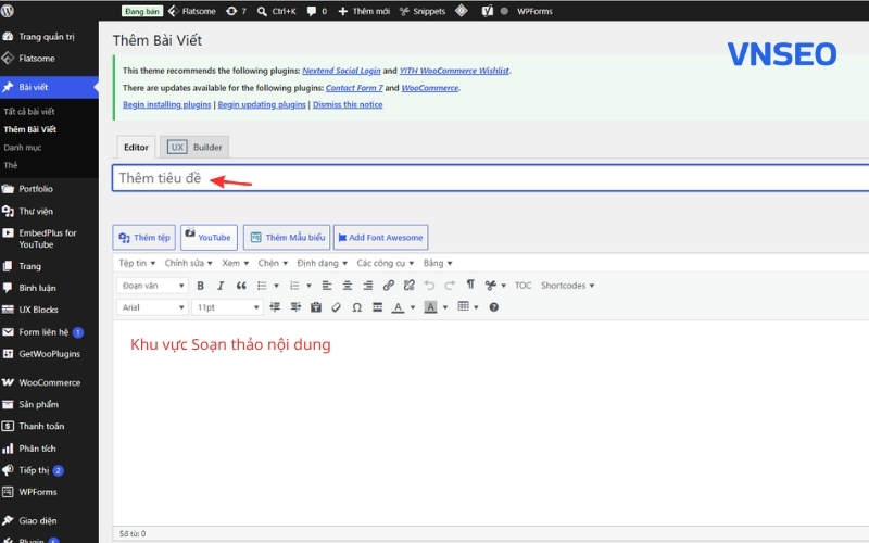Khu vực soạn thảo nội dung của website